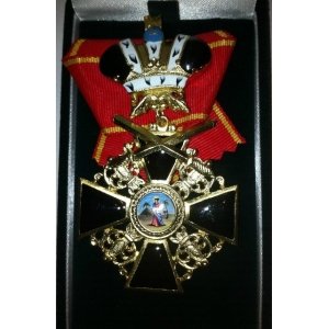Крест ордена Святой Анны 2 ст.(с верхними мечами,с короной,чёрной эмали)